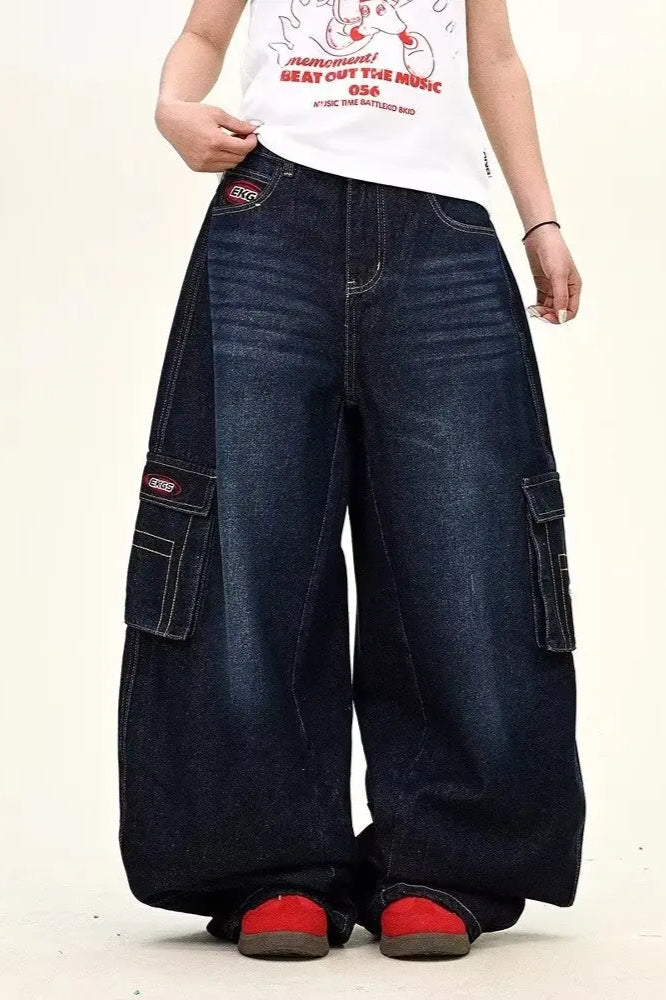 Dark Blue Cargo Wide-Leg Jeans Main image