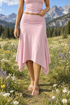 Chic Solid Ruffle Hem Midi Skirt
