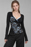 Retro Floral Printed V Neck Blouse