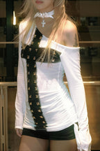 Cross Print Asymmetric Long Sleeve T-Shirt