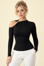 One Shoulder Metal Accent Cutout Top