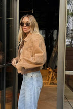 Suede Cropped Zipper Jacket