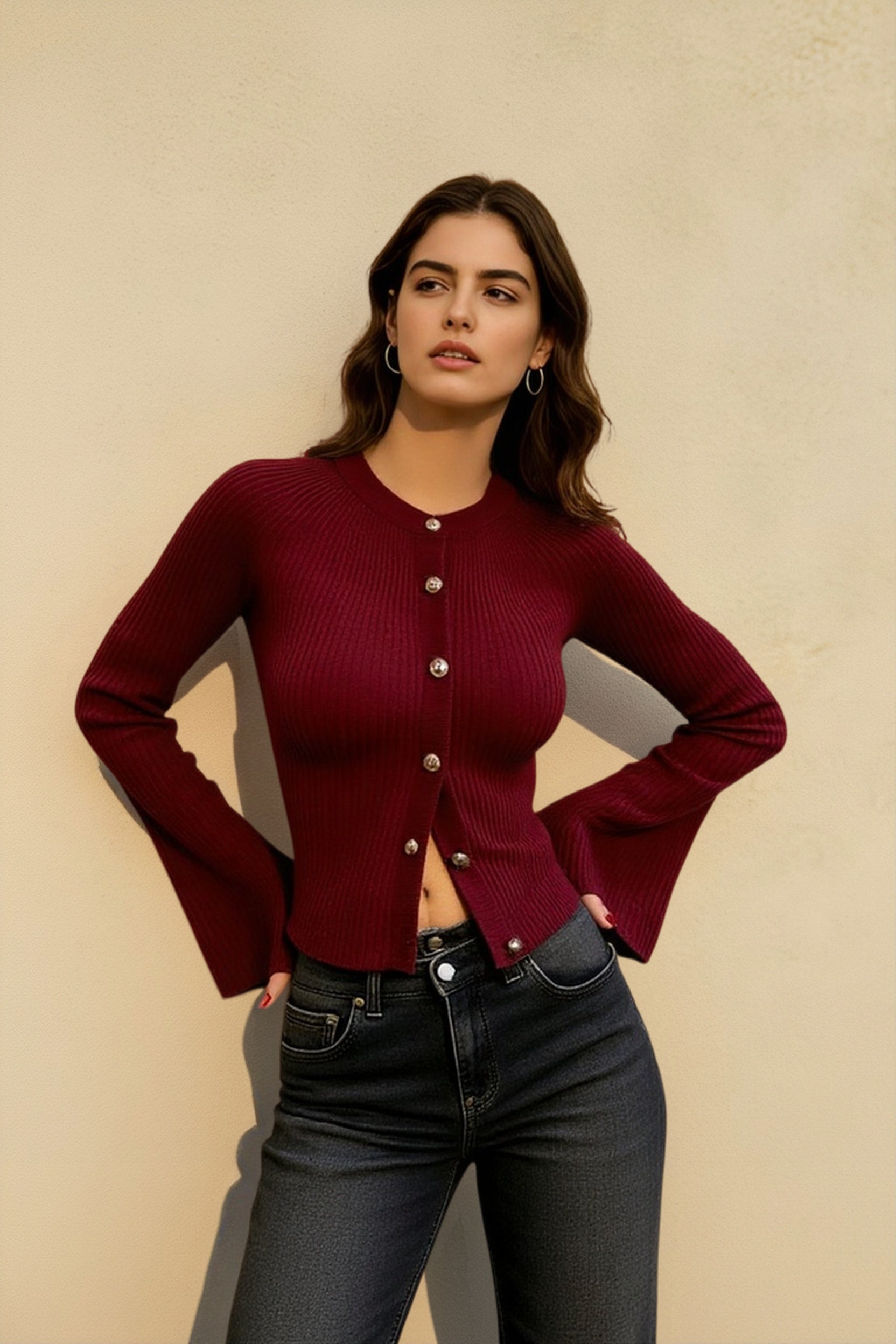 Single Breasted Ribbed Knit Cardigan Secondary image