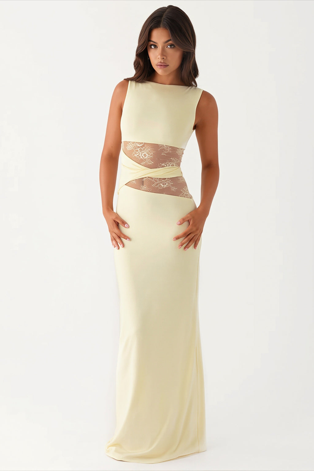 Lace Waist Cutout Sleeveless Maxi Dress