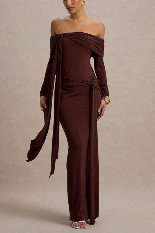 Elegant Solid Strapless Off Shoulder Bodycon Slim Formal Dress Secondary image