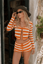 Striped Knit Beach Cover Up Skirt Set
