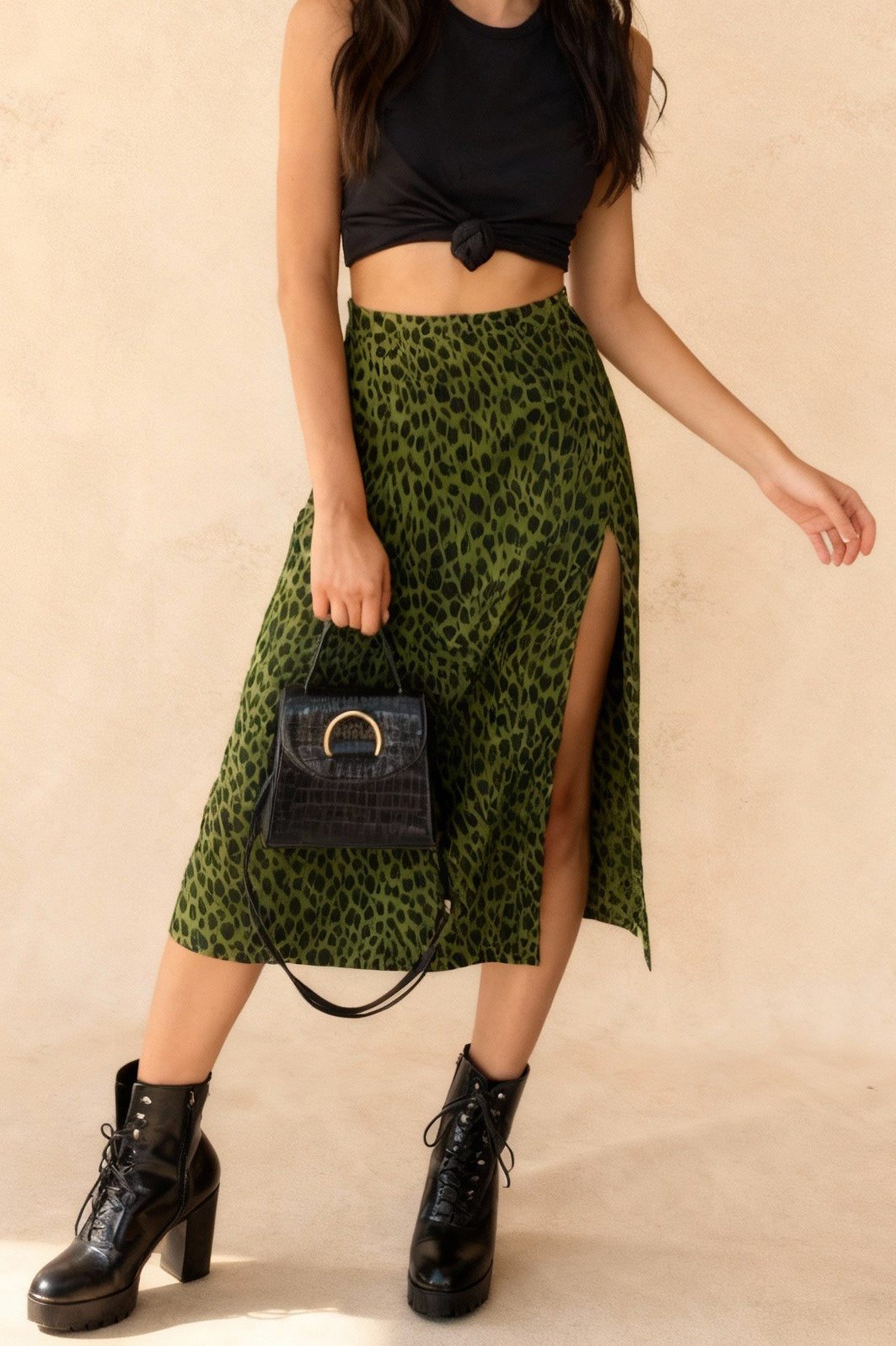 JuliaFashion-Casual Street Wear Elastic Split Midi Skirt Main image