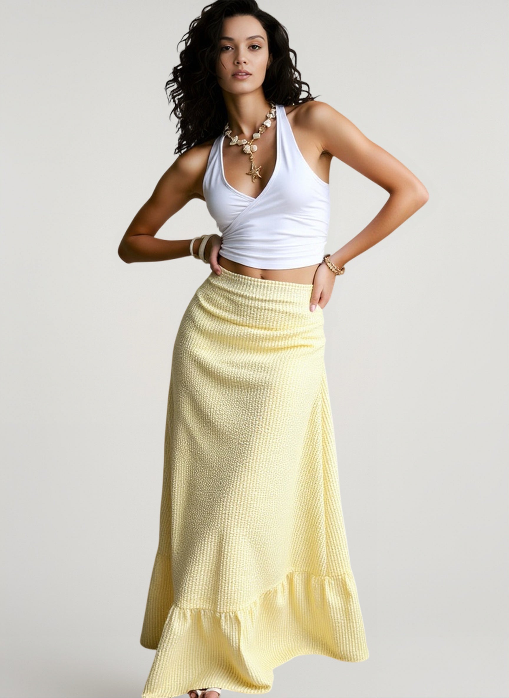 High Waist Stripe Swing Vacation Skirt Main image