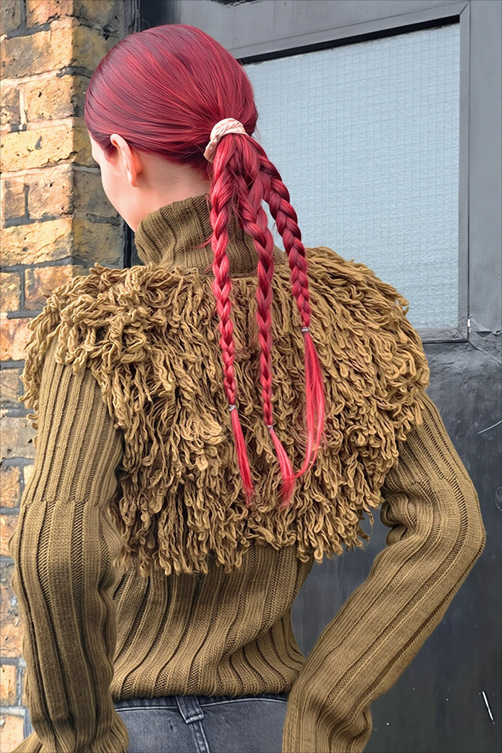 Shaggy Fringe Mock Neck Cropped Knit Top