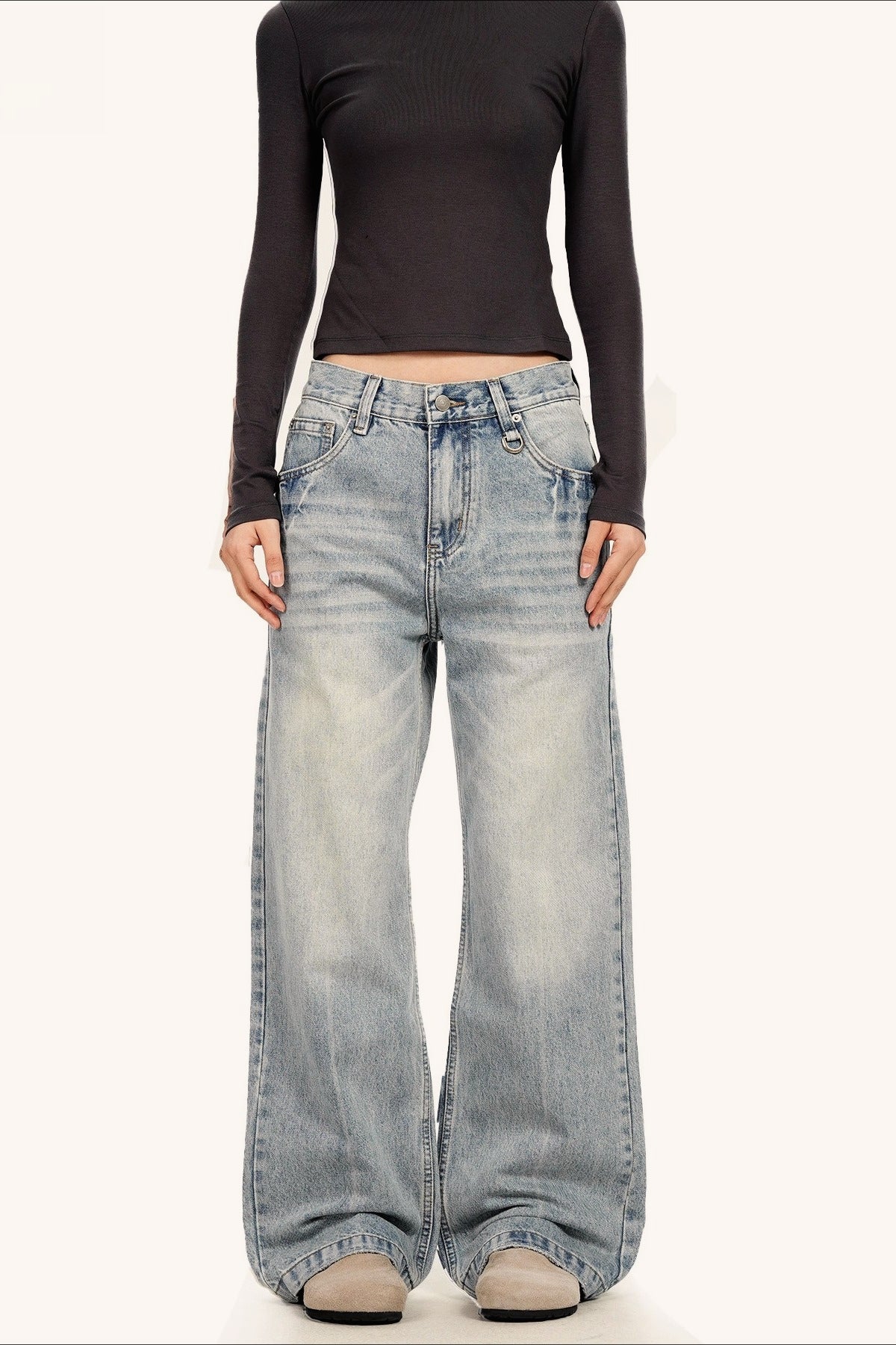 Light Wash Straight Leg Cat Whisker Jeans Main image