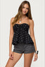 Polka Dot Strapless Tie Fitted Crop Top