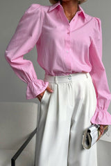 Blue Flare Sleeve Collared Blouse