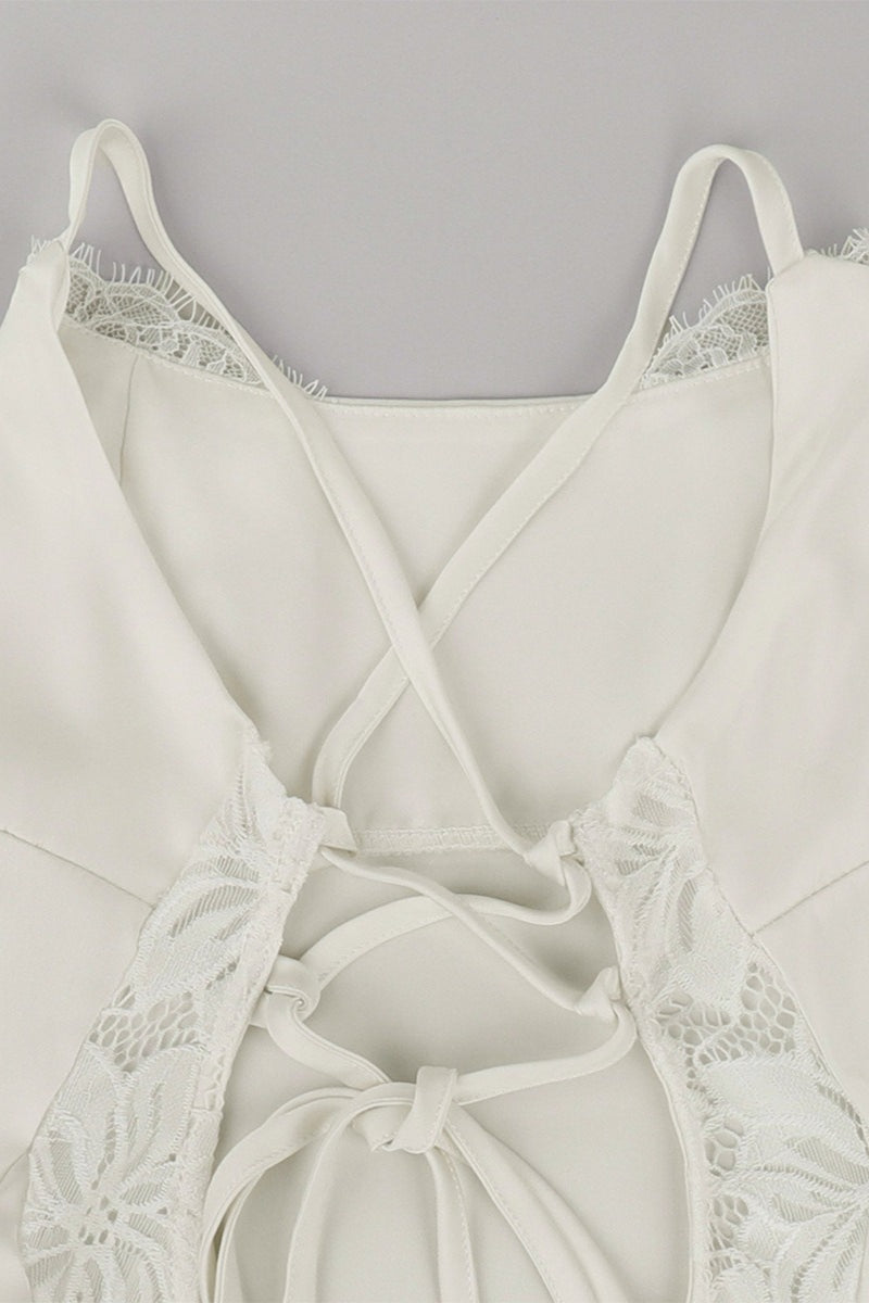 Satin Lace Trim Backless Tie Mini Dress