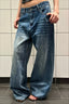 Star Print Asymmetric Button Wide Leg Jeans
