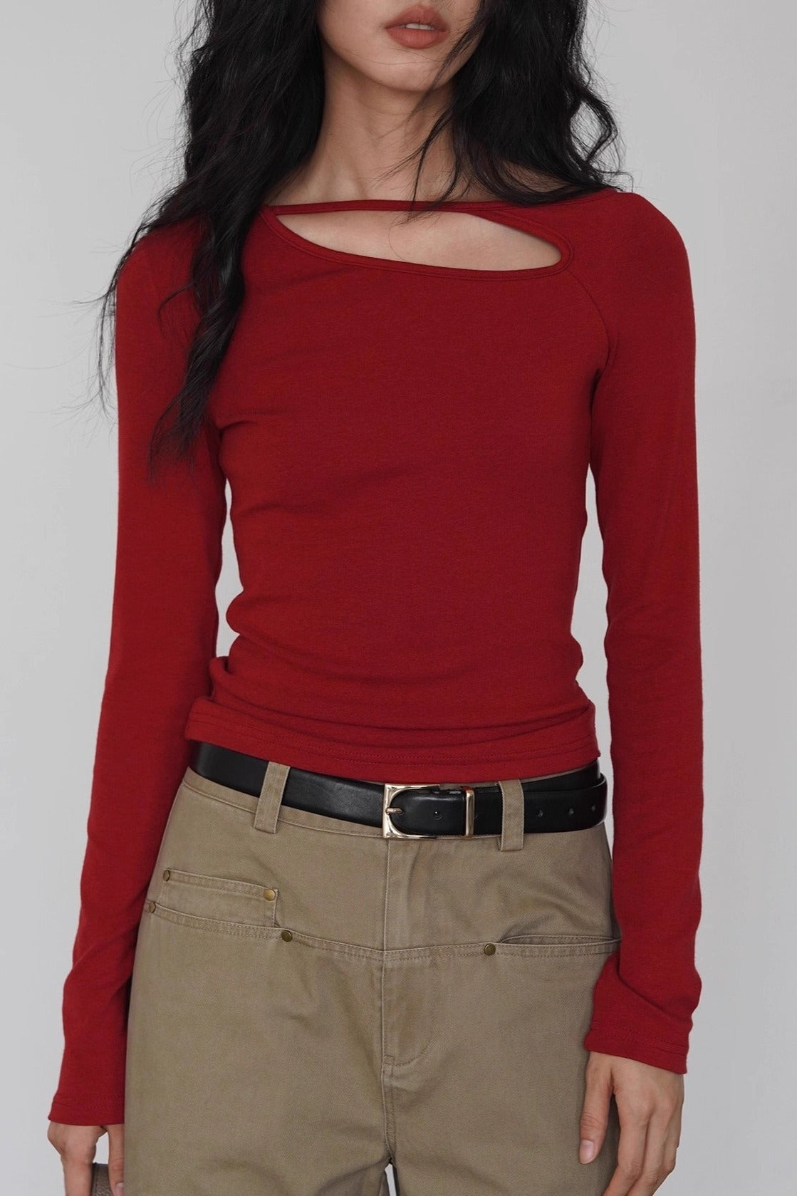Asymmetric Cutout Slim Knit Top Main image