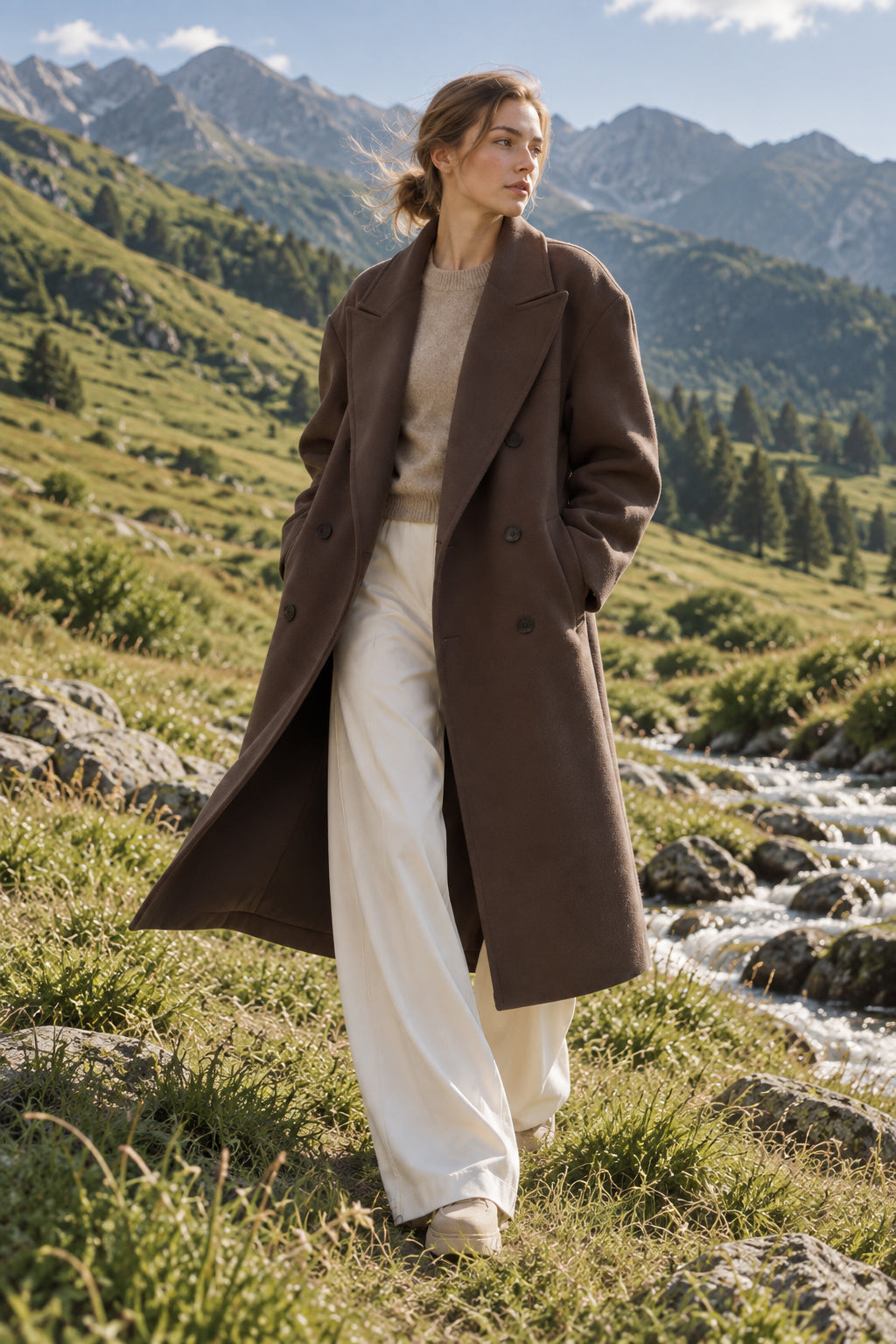 Solid Double-Breasted Turn-Down Overcoat Secondary image