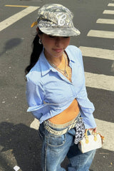 Back Tie Striped Long Sleeve Blouse