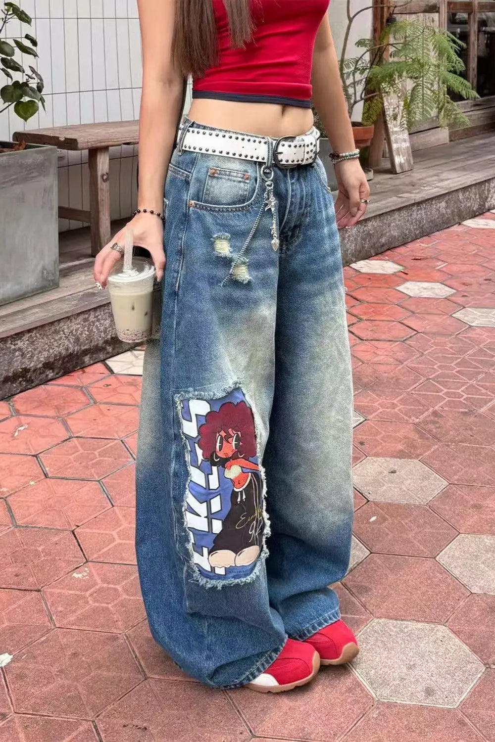 Loose Fit Cartoon Patch Wide Leg Jeans Secondary image