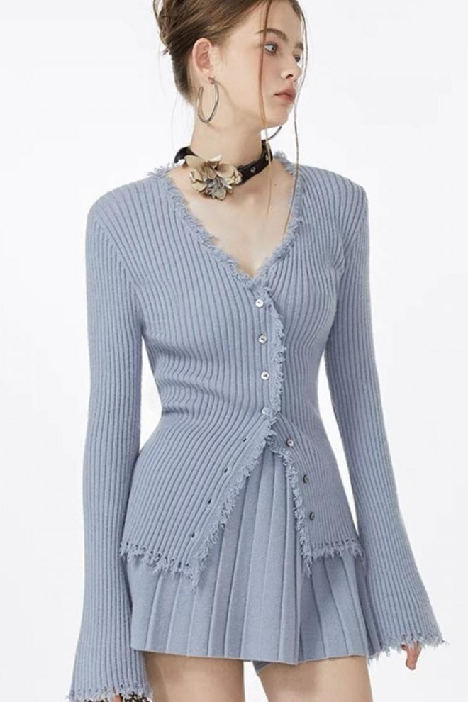Ribbed Fringe Detail Knit Top Secondary image