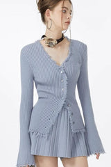 Ribbed Fringe Detail Knit Top