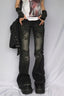 Gothic Print Low Rise Flare Jeans