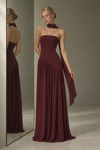 Strapless Scarf Detail Slit Maxi Dress