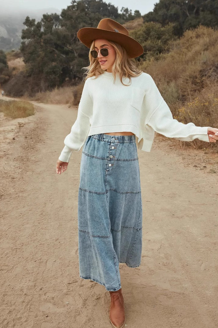 Patchwork Denim Boho Midi Skirt Secondary image
