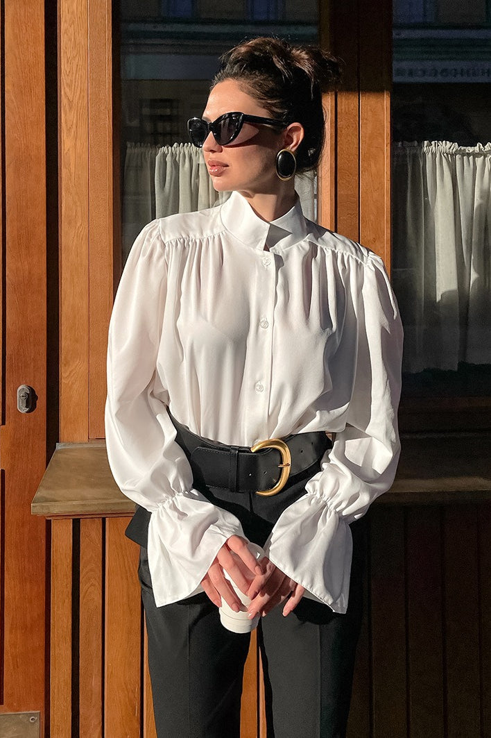 Mandarin Collar Puff Sleeve Blouse Secondary image