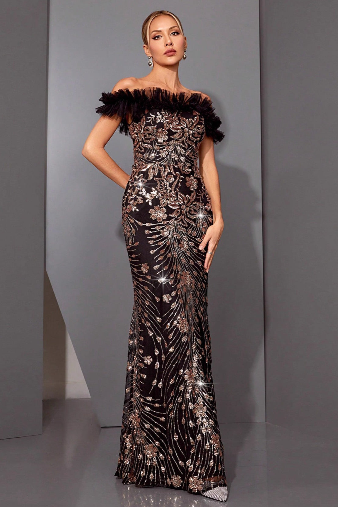 Shiny Sequin Off-Shoulder Slim Mermaid Sequin Dress Main image
