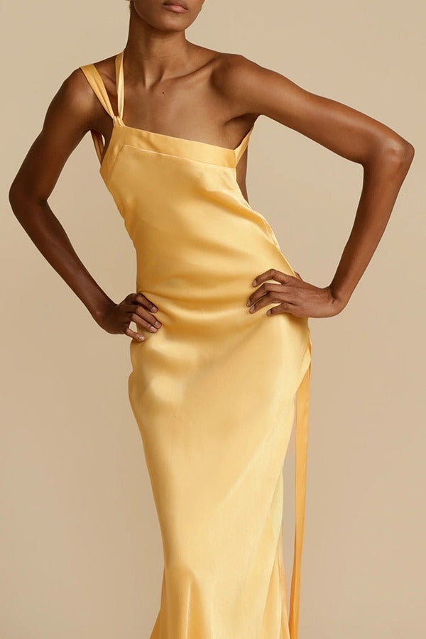 Bodycon Asymmetrical Neck Silk Dress Secondary image