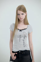 Cross Print Lace Trim Layered T-Shirt