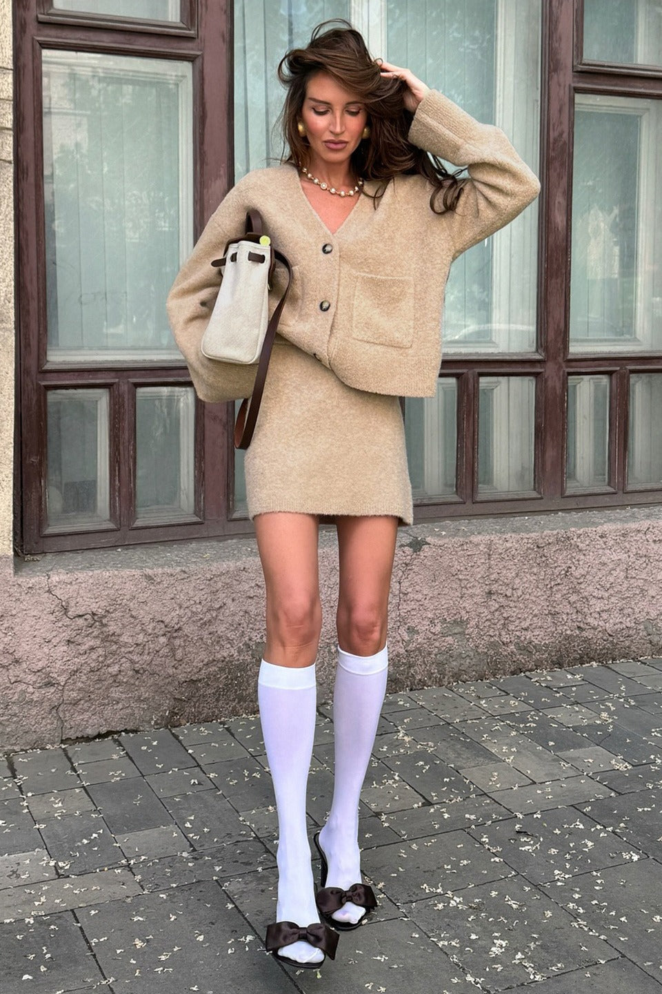 Solid Color Knit Blend Bodycon Office Skirt
