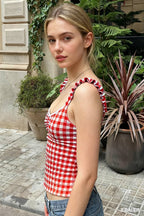 Plaid Low-cut Lace Backless Strap Tank Crop Top