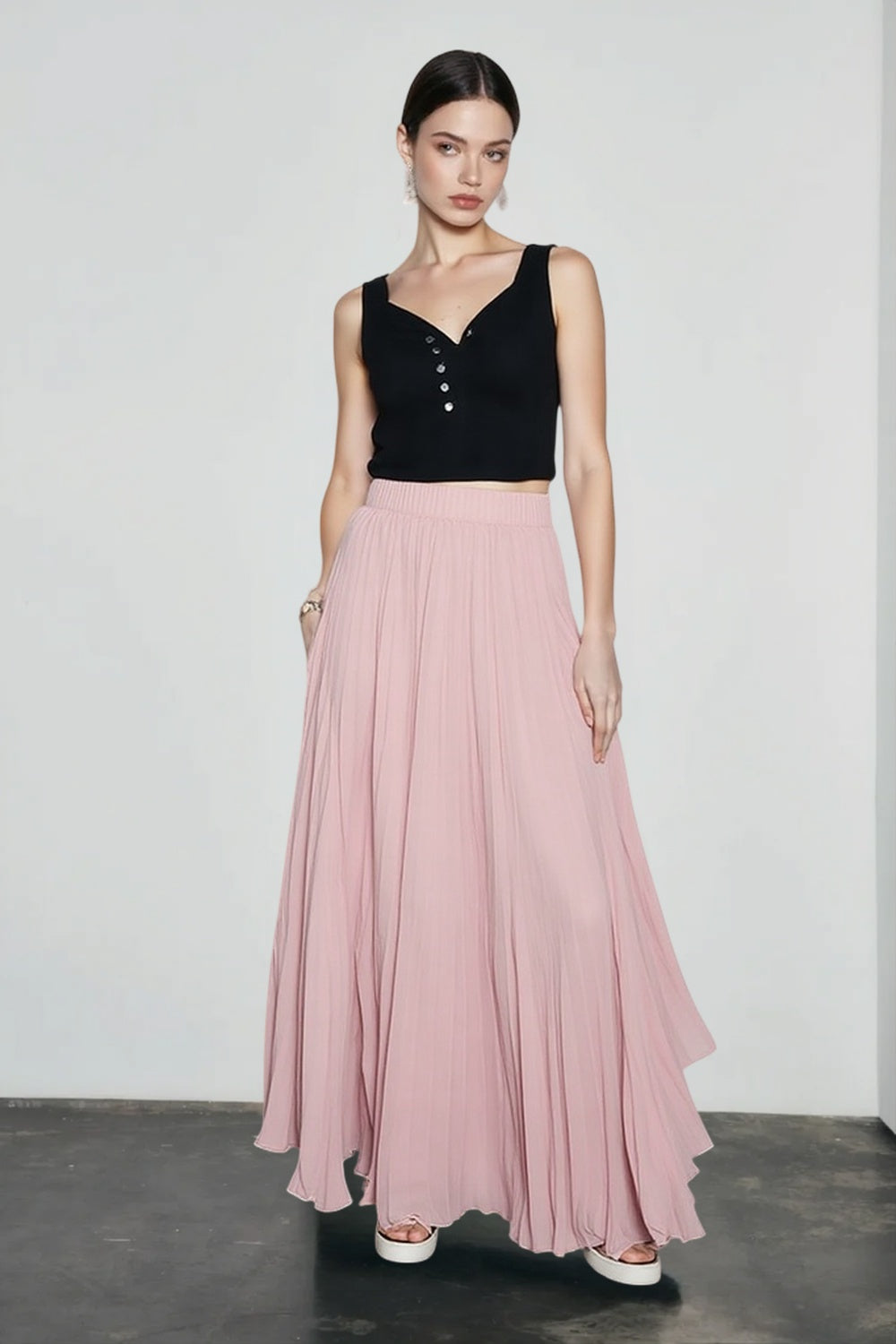 Chiffon Pleated Flowing Maxi Skirt Secondary image