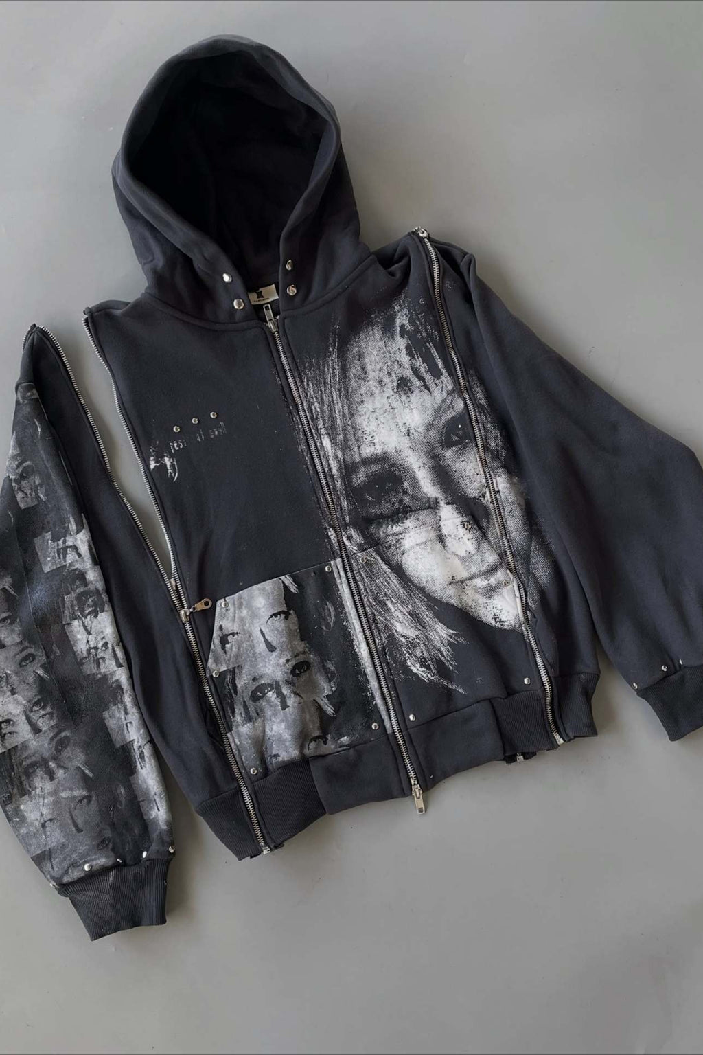 Dark Graphic Multi Zip Oversized Hoodie