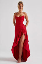 Satin Spaghetti Strap Backless Tie Elegant  Formal Dress