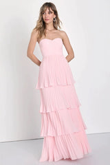 Sexy Strapless Ruched Tiered Ruffle Formal Dress