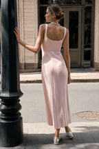 Knit Square Neck Pleated Slip Dress
