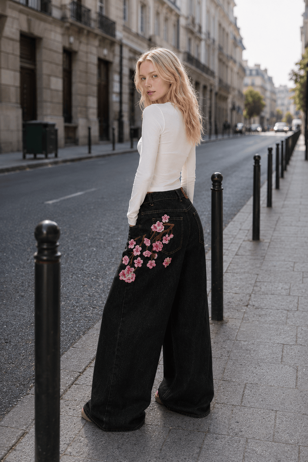 Chic Y2K Vintage Embroidered Wide Leg Jeans