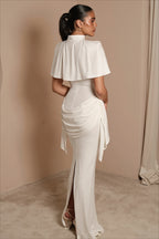 Cape Detail Square Neck Ruched Maxi Dress