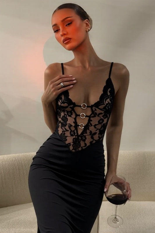Lace Spaghetti Insert Wire Detail Slim Lace Dress Main image