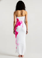 Strapless Floral Bodycon Slit Vacation Dress