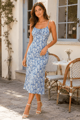 Spaghetti Strap Midi Slim Floral Dress
