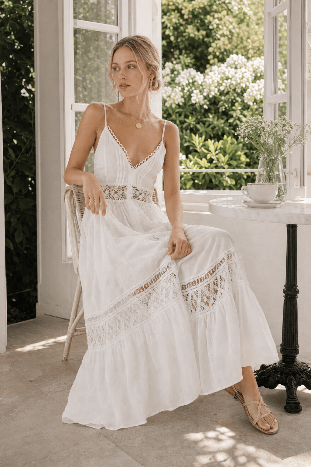 Lace Trim Sheer Flowy Boho Dress Secondary image