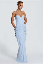 Strapless Sweetheart Corset Ruched Maxi Dress