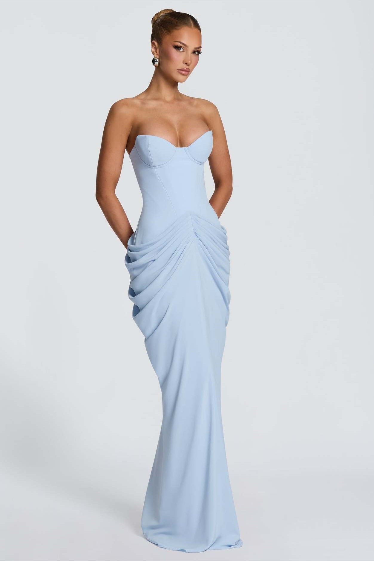 Strapless Sweetheart Corset Ruched Maxi Dress