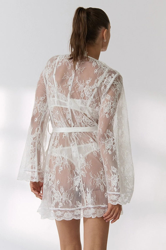Lace Sheer Long Sleeve Lace-Up Slim Mini Lace Dress Secondary image
