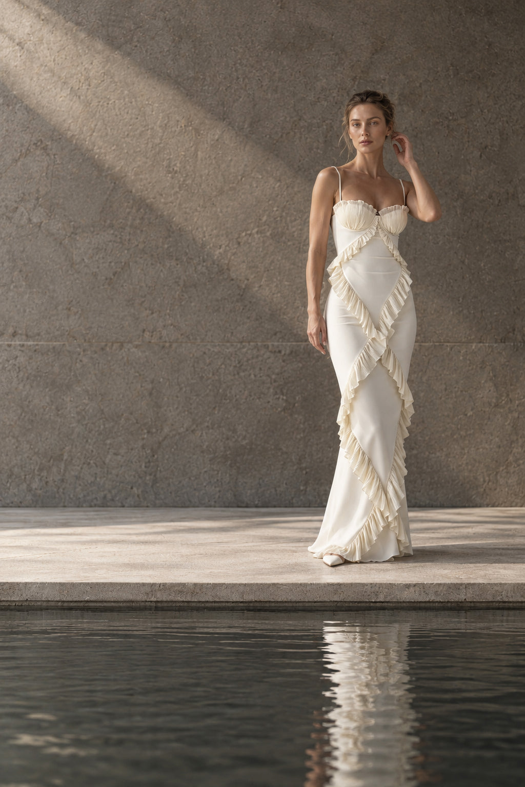 Lace Ruffle Spaghetti Strap Maxi Dress
