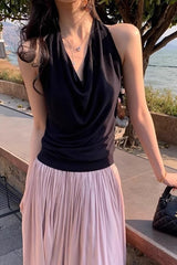 Sleeveless Halter Cowl Knit Top