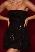 Bandeau Strapless Sequin  A Line Sequin Dress